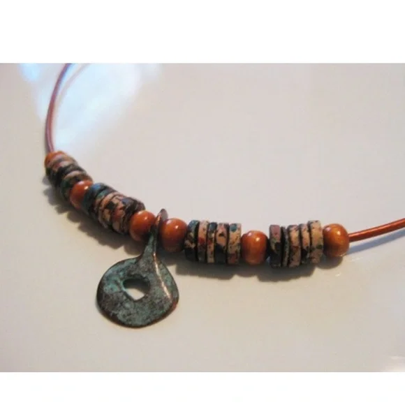 Jewelry Mykonos Greek Ceramic Wood And Copper Patina Beaded